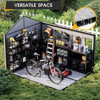 8 x 10 FT Resin Outdoor Storage Shed, All-Weather Plastic Tool Shed with Floor, Lockable Doors & Windows, Plastic Garden Shed for Poolside, Backyard, Patio, Bike