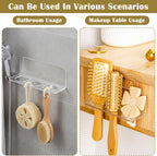 Bathroom Hair Brush Holder Wall Mounted Hair Brush Organizer with 3 Holes Non Perforated Wall Mounted Shaver Storage Rack for Combs, Curling Irons, Razors