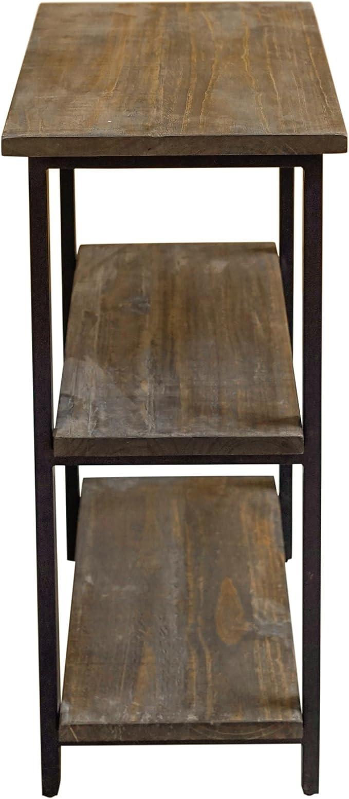 Pomona 3-Tier Bookcase with 2 Lower Shelves – 30" Tall Rustic Industrial Under-Window Bookshelf with Solid Wood and Metal Frame for Living Room, Bedroom, or Home Office by Alaterre Furniture
