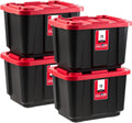 IRIS USA 12 Gallon Heavy Duty Truck Bed Toolbox Storage Tote Bins with Lids, 4 Pack - Made in USA, Tough Snap On Lockable Lid Stackable Industrial Rugged Tubs, Garage Organization Box - Red