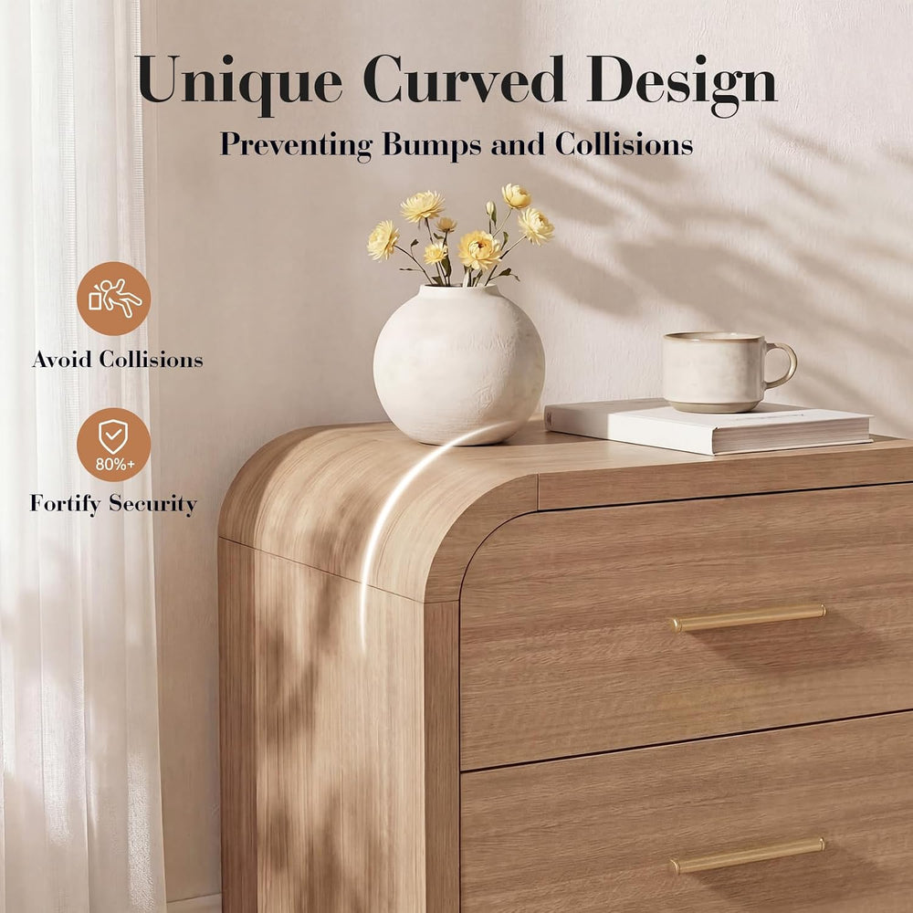 Night Stand Set of 2 [Unique Curved Profile] [FSC-Certified Wooden Board] 2-D...