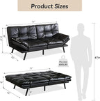 71" Convertible Futon Sofa Bed,Bright Black Faux Leather Futon Couch,Memory Foam Reclining Sleeper Sofa Bed,Modern Folding Small Loveseat Couches for Living Room,Office,Apartment