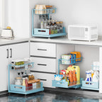 2 Pack Under Sink Organizer Storage 2-Tier Premium Metal Pull-Out Racks, Height Adjustable, Easy Installation | Kitchen & Bathroom Organizers Teal