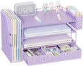 gianotter Wood Desk Organizers and Accessories with File Holder, 4-Tier Desk Accessories & Workspace Organizers with Drawer and Pen Holder, Paper Organizer for Office Supplies (Purple)