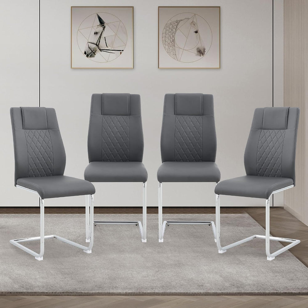 cinkehome Modern Gray Dining Chairs Set of 4 with Silver Metal Legs, High Bac...