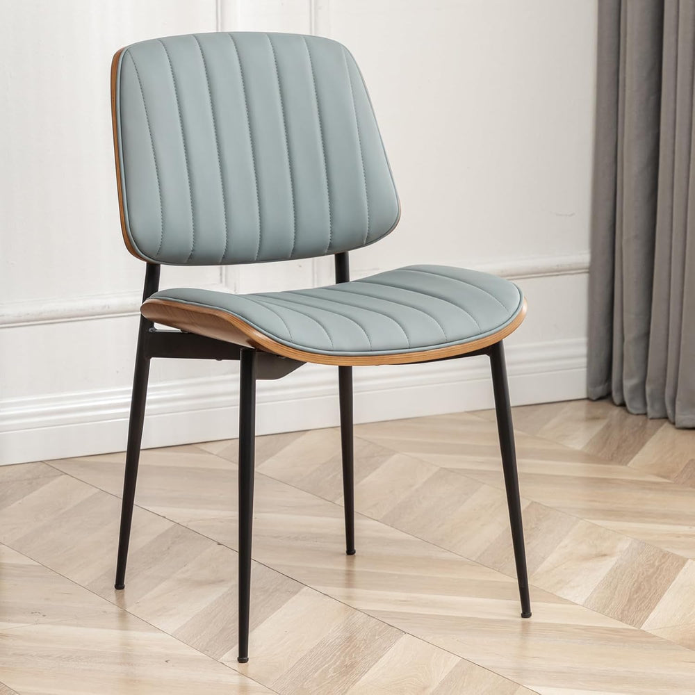 LUNLING Dining Room Chairs Mid Century Modern Retro Blue Faux Leather Chair w...
