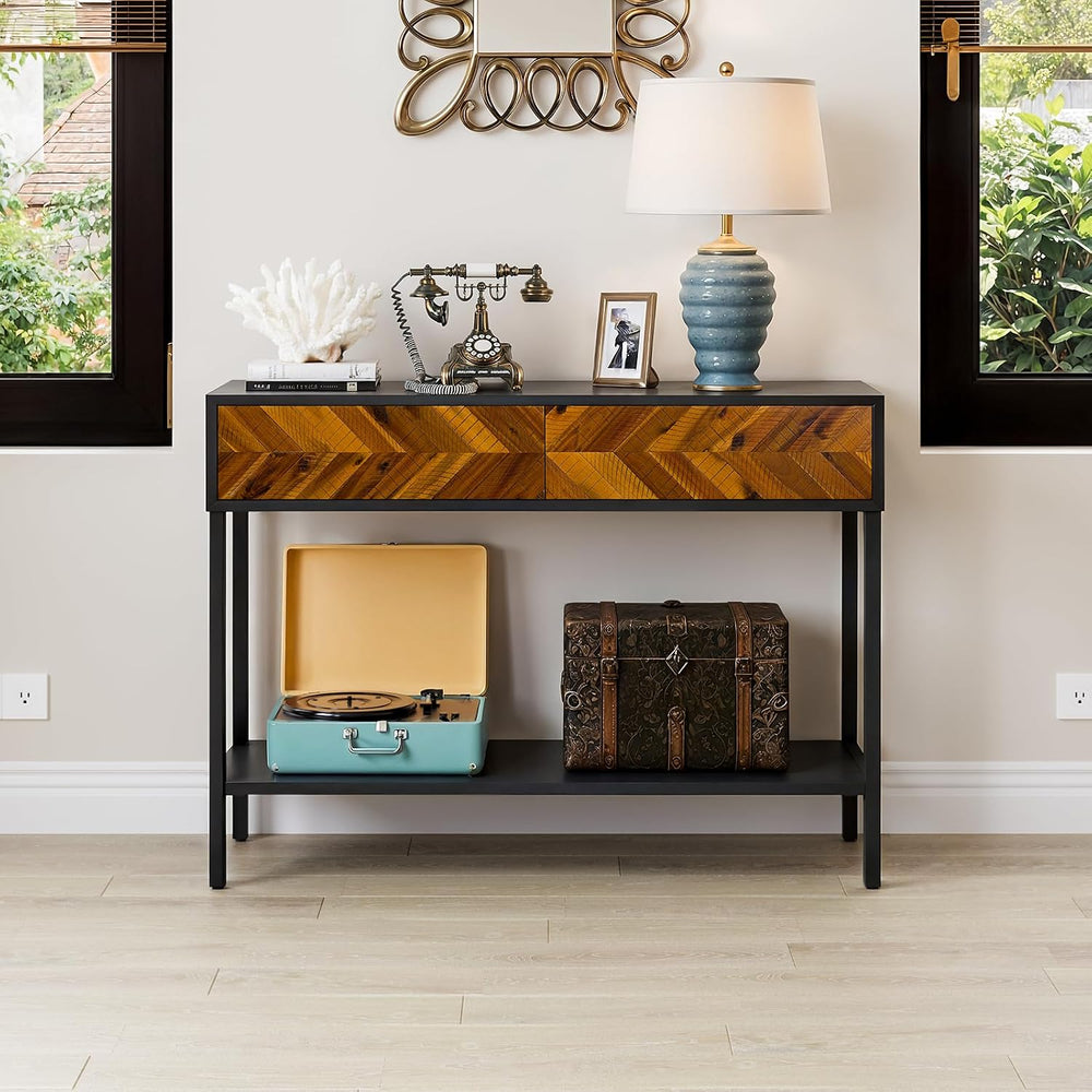 Bme Vivian Console Table with 2 Drawers, Solid Acacia Wood Entryway Table, Ru...