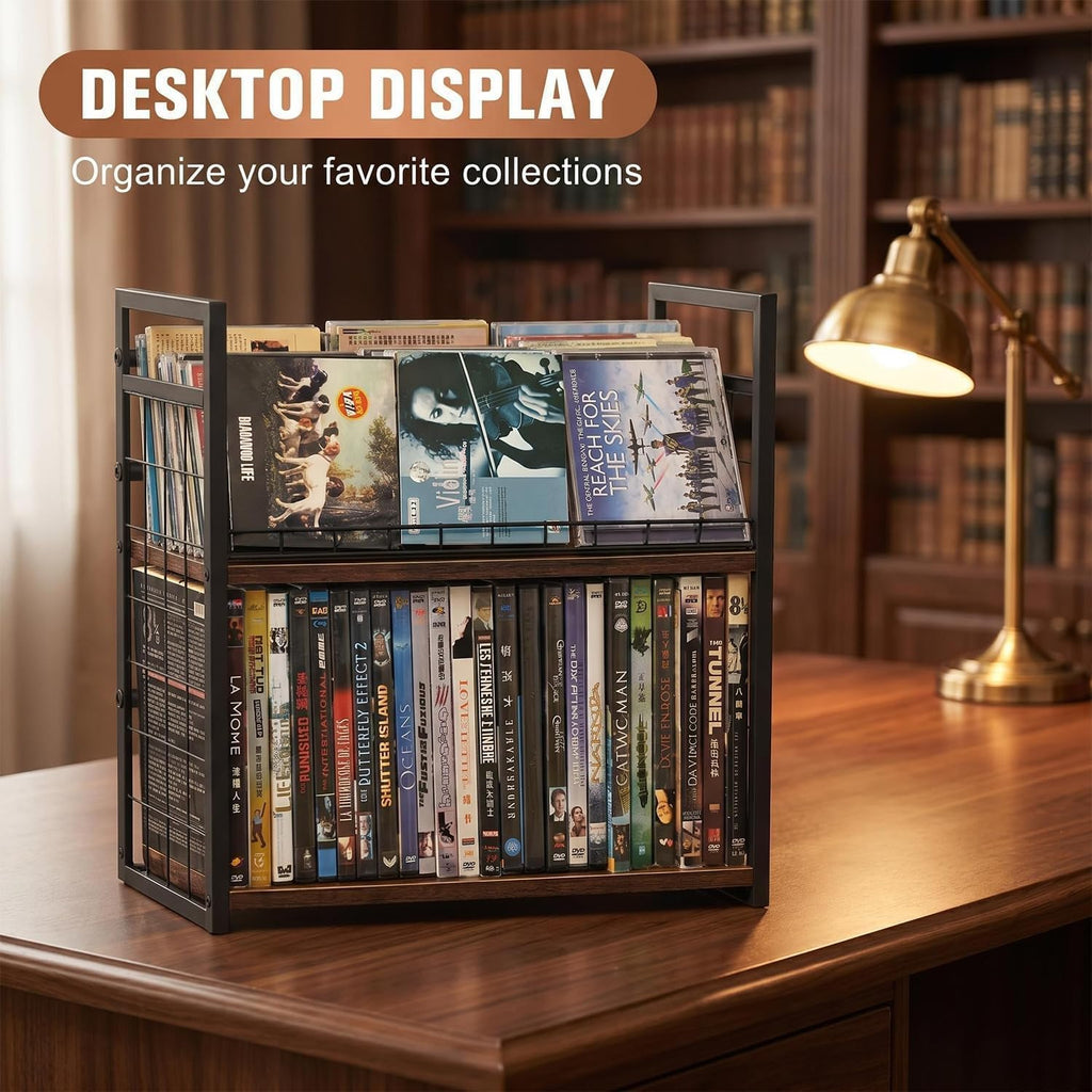 2-Tier CD/DVD Storage Rack for Desktop/Closet - 2 Pack | Holds 96 DVD Cases, for Blu-ray/Game Cases/Papers/Cards, Space-saving Desktop/Closet Stand