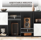 Wooden 8 Cube Storage Organizer, Cubby Storage Organizer with Doors, Multipurpose Cubbies Organizer with Adjustable Shelves, Display Storage Cabinet with Closed Back for Living & Office, Black