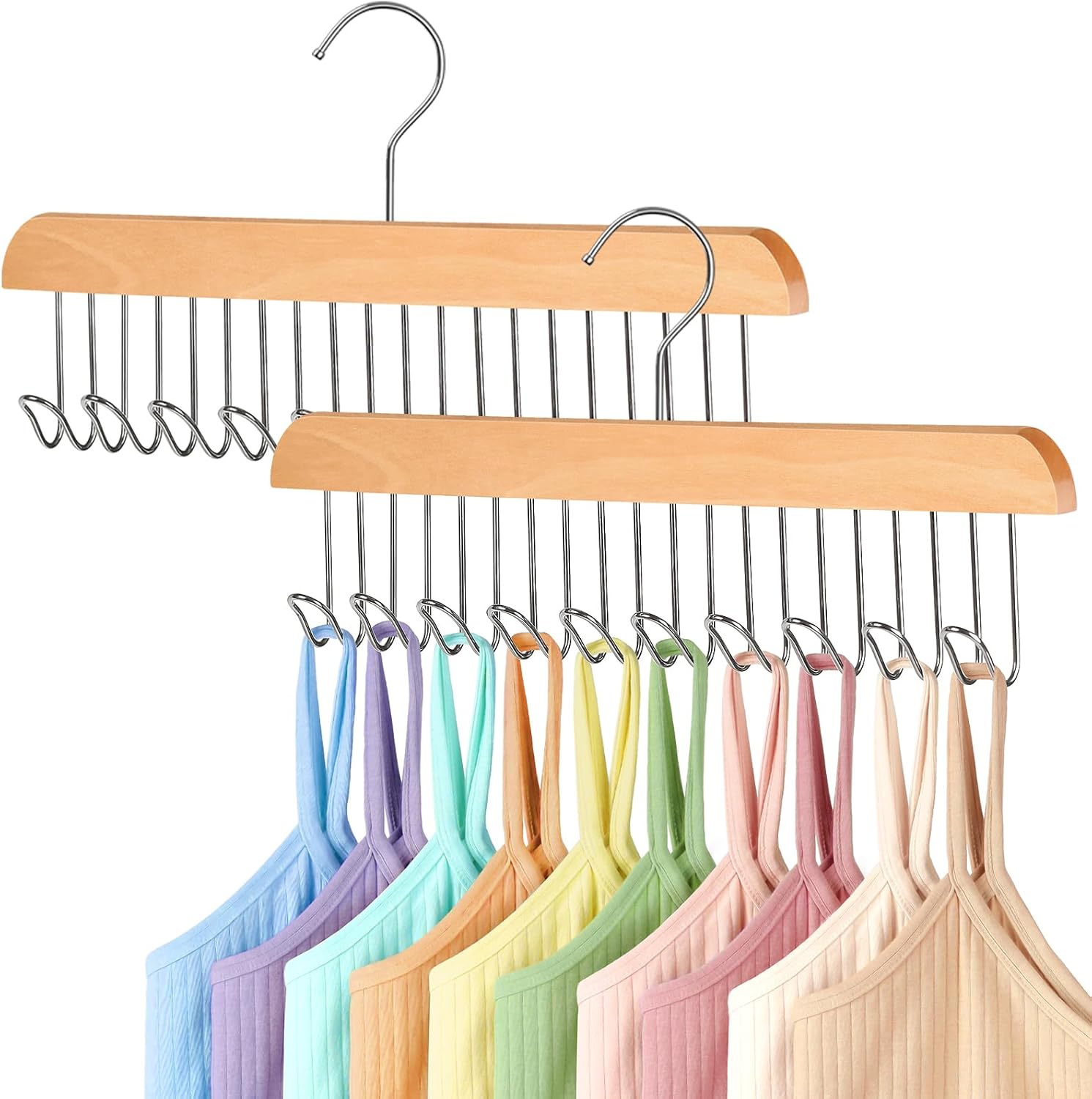 2 Pack Bra Hangers for Closet Organizer Upgraded Non-Slip Bra Organizer for Closet Tank Top Hanger Multi Hangers Space Saving with 20 Hooks for Belt, Tie, Tank Top, Necklaces