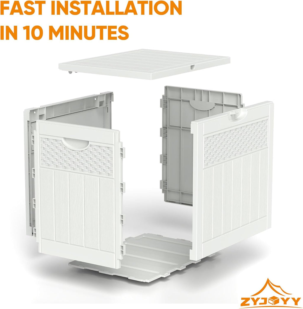 ZYJOYY 33 Gallon Resin Deck Box, Weatherproof Outdoor Storage Box for Patio, Garden and Yard, Lockable Waterproof Bin for Tools, Cushions, and Accessories, White