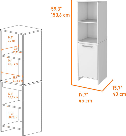 17.71" D*15.74" W*59.29" H Freestanding Kitchen Pantry with 2 Shelves, Single Door, Rectangular Storage Cabinet, Modern Minimalist, for Living Room, Dining Room, White