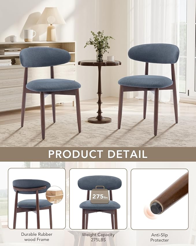 Dining Room Chairs Set of 4, Upholstered Farmhouse Dining Chairs, Modern Fabric Kitchen Chairs with Solid Wood Leg,Blue