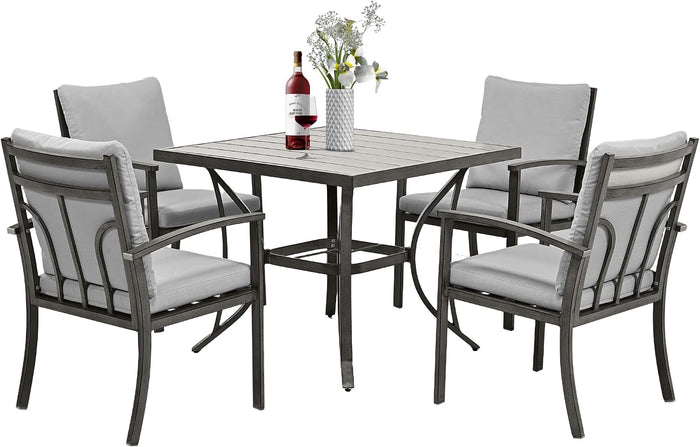 HAPPATIO 5-Piece Patio Outdoor Dining Set - All Aluminum Outdoor Patio Table and Chairs Set for 4 Includes 1 Square Dining Table and 4 Dining Chairs, Patio Outdoor Dining Set for Lawn or Garden