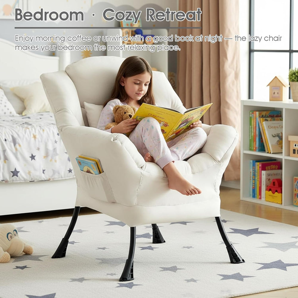 Lazy Chair for Living Room, Large Beige Accent Chair with a Throw Pillow, Lei...