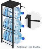 OYEAL Water Bottle Holder Organizer 5 Gallon Water Jug Stand with Shelves, 3-Tier Water Bottle Dispenser Stand for Kitchen Living Room Office, Black