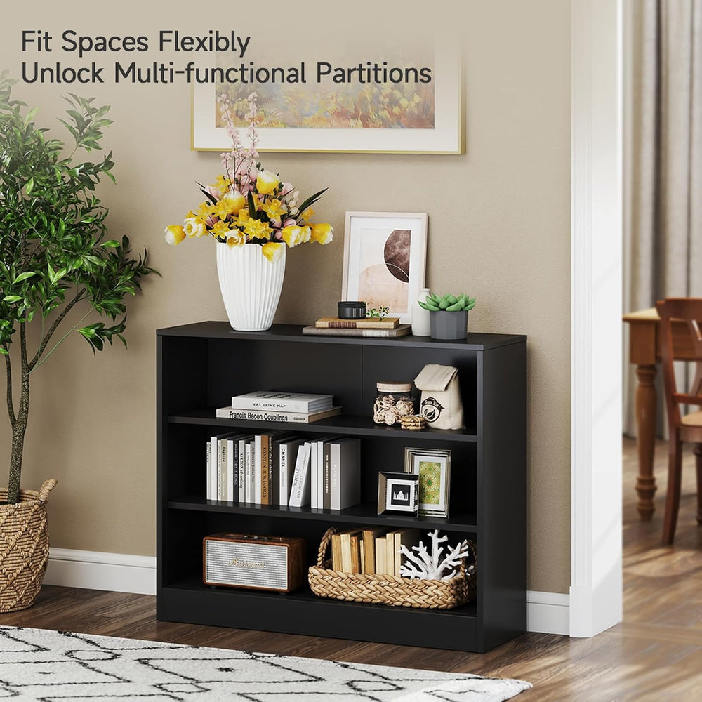 Metal Black Bookshelf, Short Bookshelf with Adjustable Shelves, 3 Tier | Open...