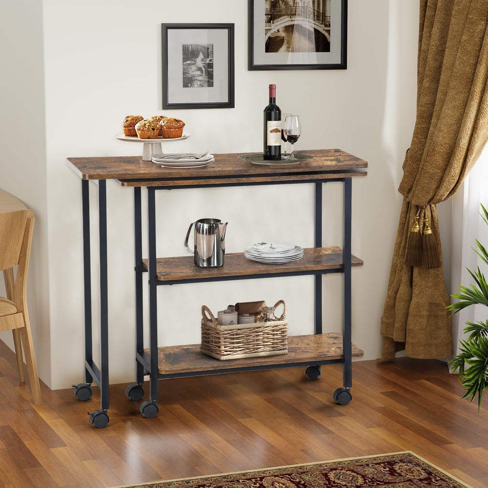 FurnitureR 360° Rotating Sofa Side Table with Storage Shelves, Mobile L-Shape...
