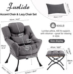 Furlide Lazy Chair with Ottoman, Comfy Fabric Accent Lounge Arm Chair with Lumbar Pillow and Folding Footrest, Reading Leisure Sofa Armchair for Bedroom, Living Room, Dorm,Dark Grey | Comfy Accent Lounge Chair with Pillow & folding Foot Stool, sturdy