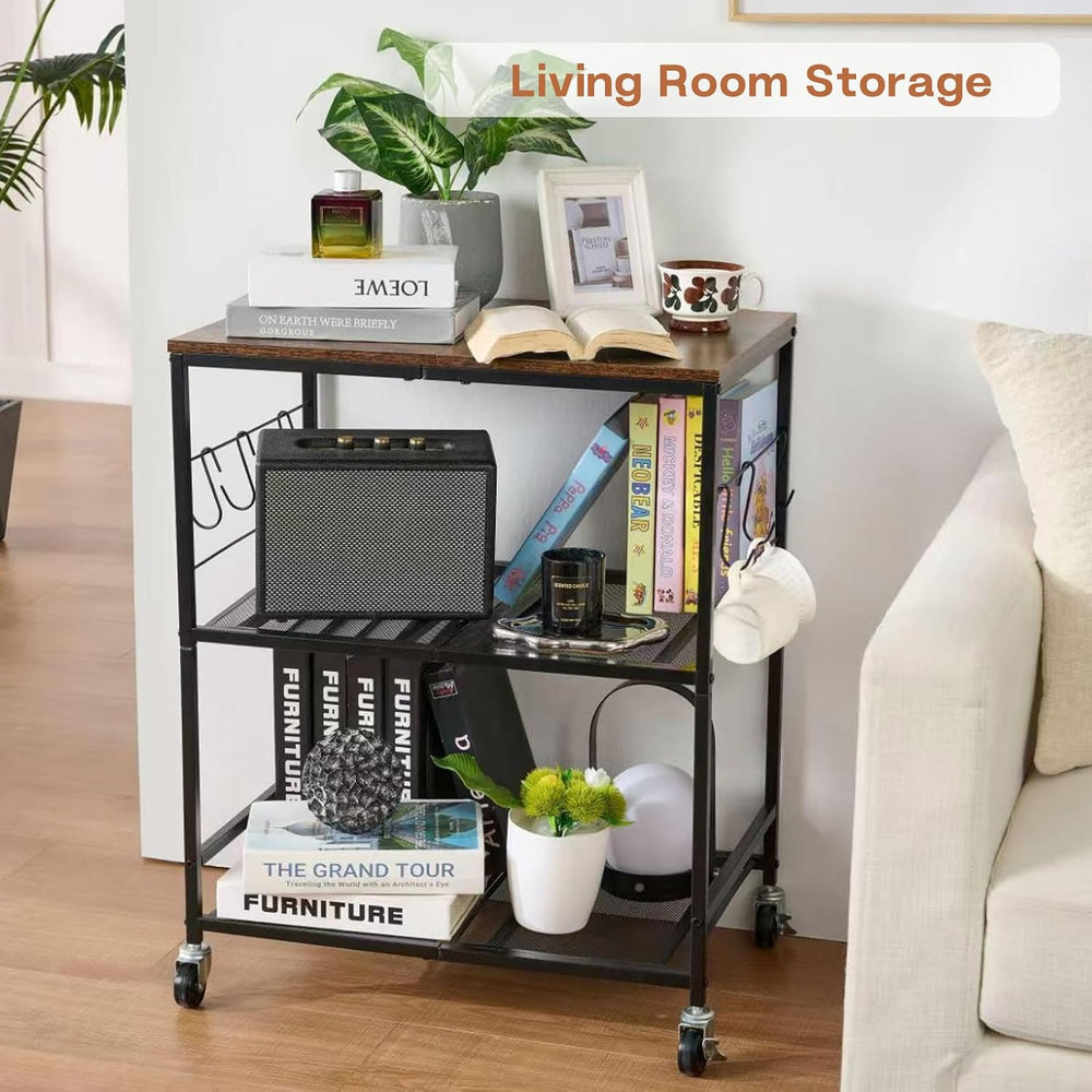 3 Tier Rolling Microwave Cart with Storage, Kitchen Organizer on Wheels | Woo...