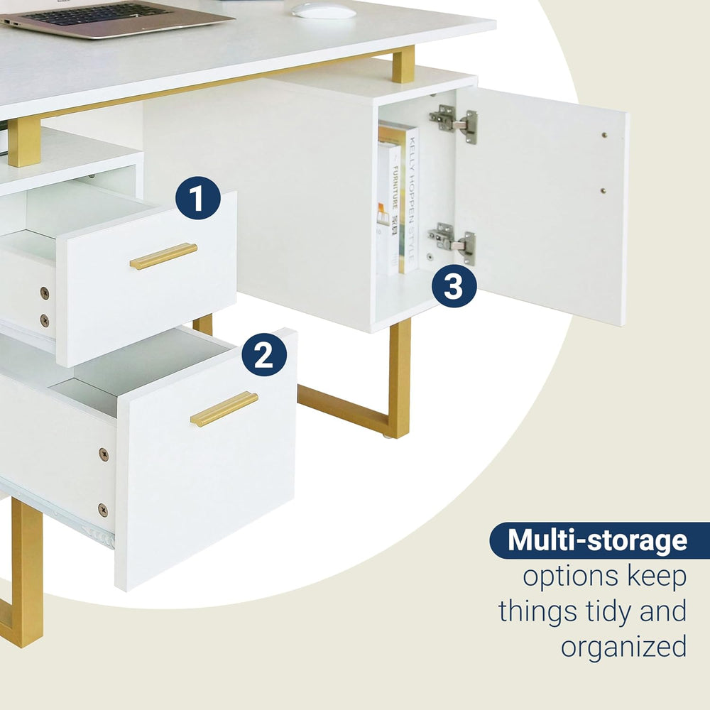 Techni Mobili 51"W Computer Desk w/ 2 Drawers & Storage Cabinet, Whi...