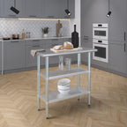 AmGood Stainless Steel Work Table with 2 Shelves | NSF | Metal Utility Table (36" Long x 18" Deep)