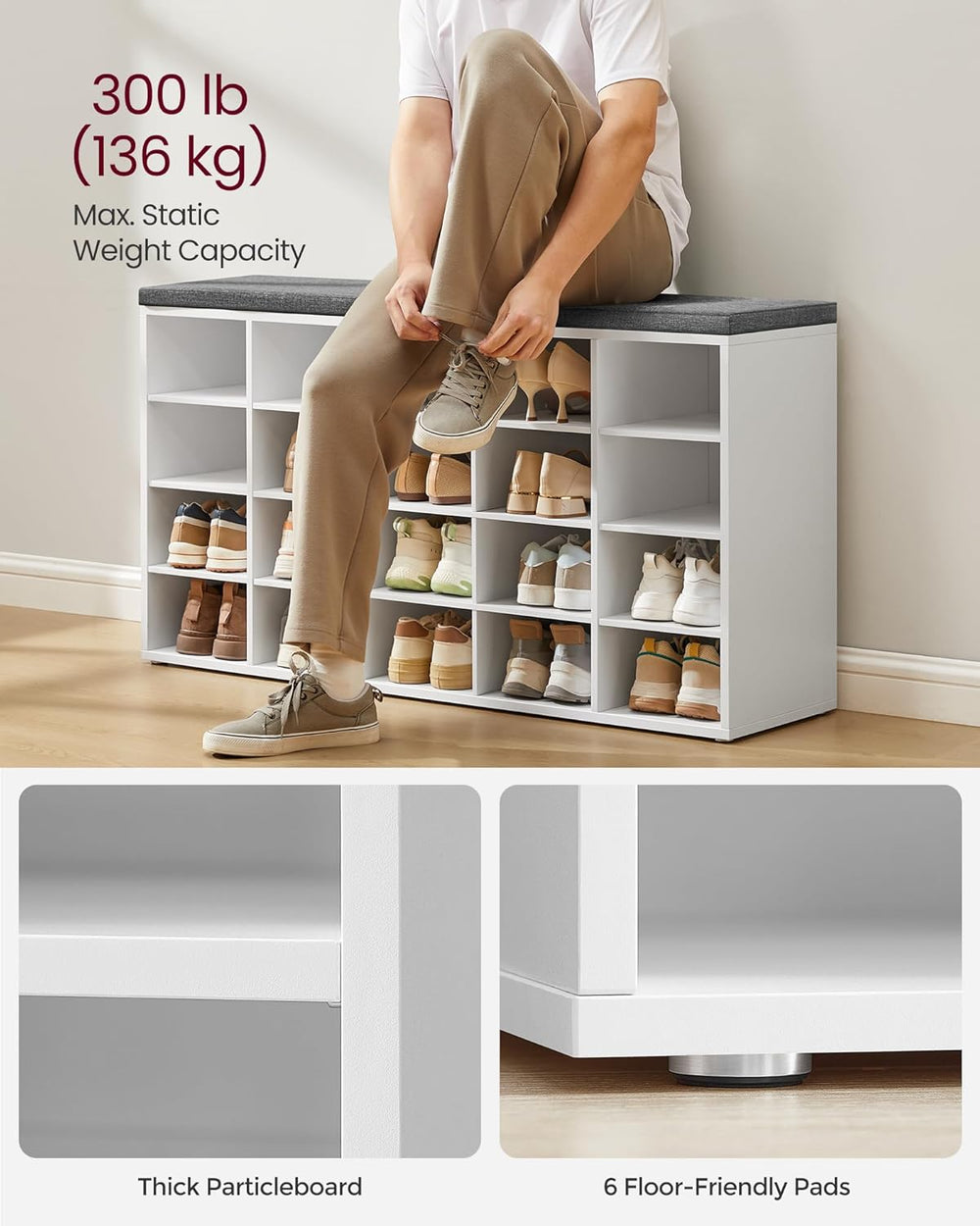 VASAGLE Custos Collection - Shoe Bench, Storage Bench with Padded Seat, Entry...