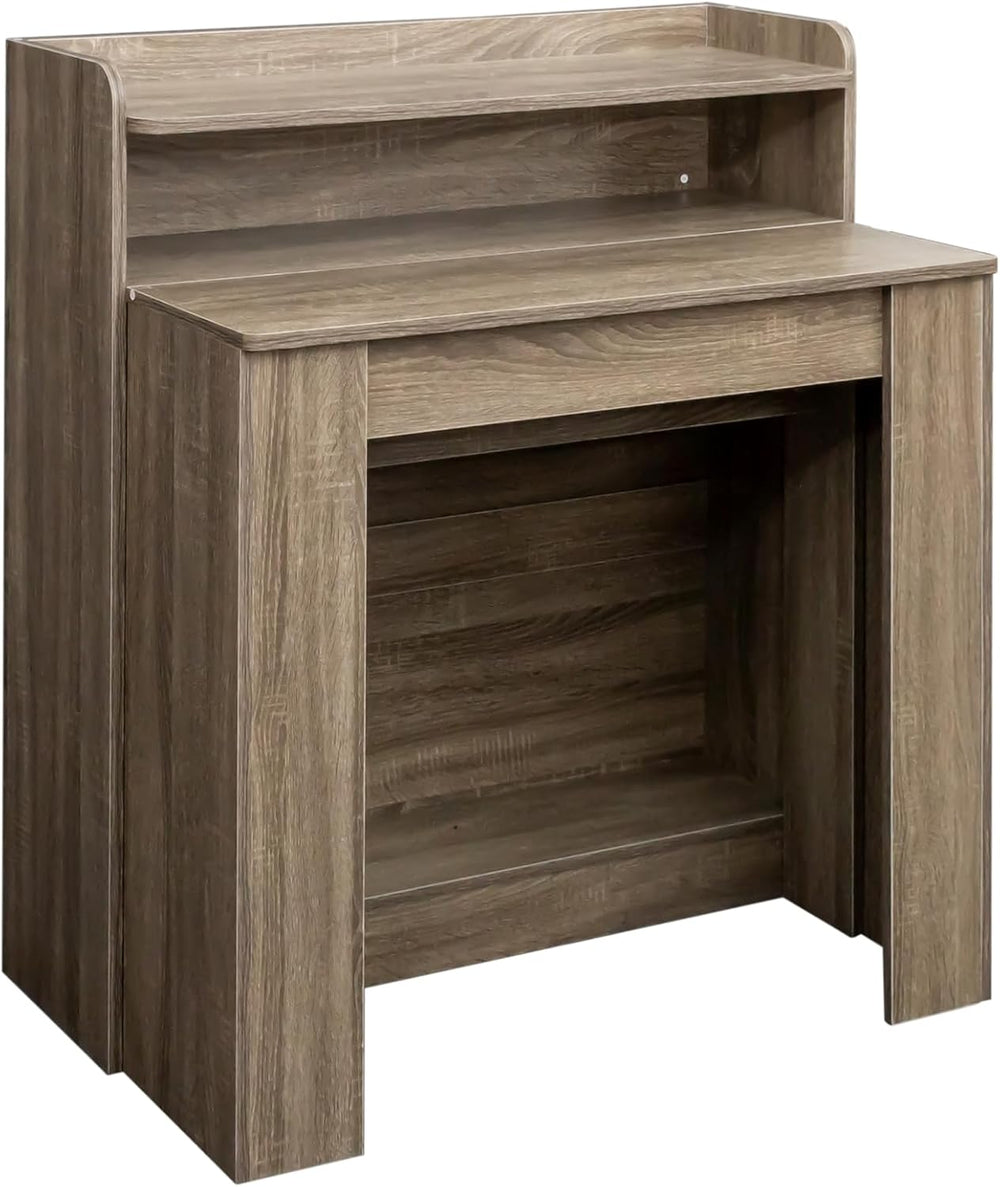 Rustic Wooden Extendable Dining Table with Storage, 20"-99" Modern ...