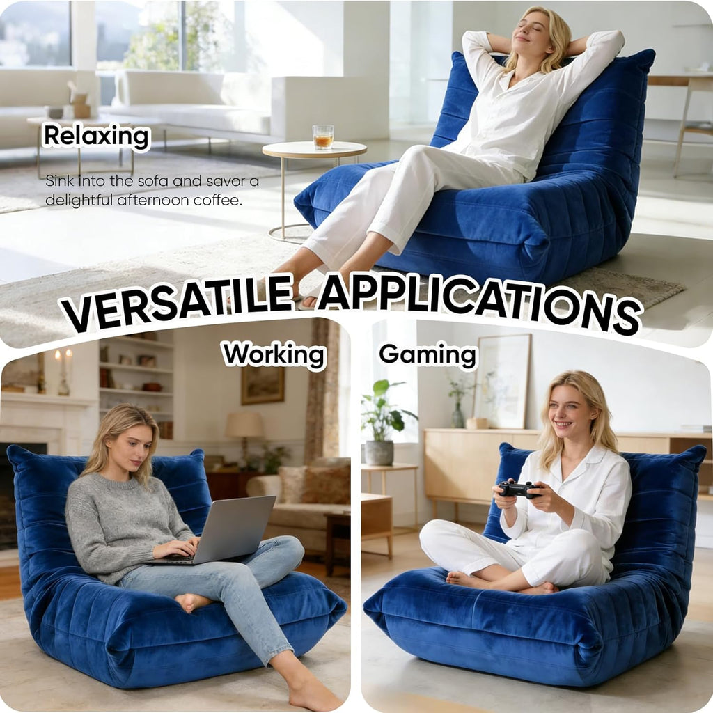 Trenda Bean Bag Chairs for Adults - Comfy High-Density Foam Fireside Chair, Adult Size, Soft Dutch Velvet Cover Beanbag Couch, Versatile for Living Room, Bedroom, Dorm, Reading & Gaming (Royal Blue)