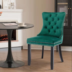 3-Piece 31.5" Round Dining Table Set for 2, Black Table & Green Velvet Upholstered Dining Chairs