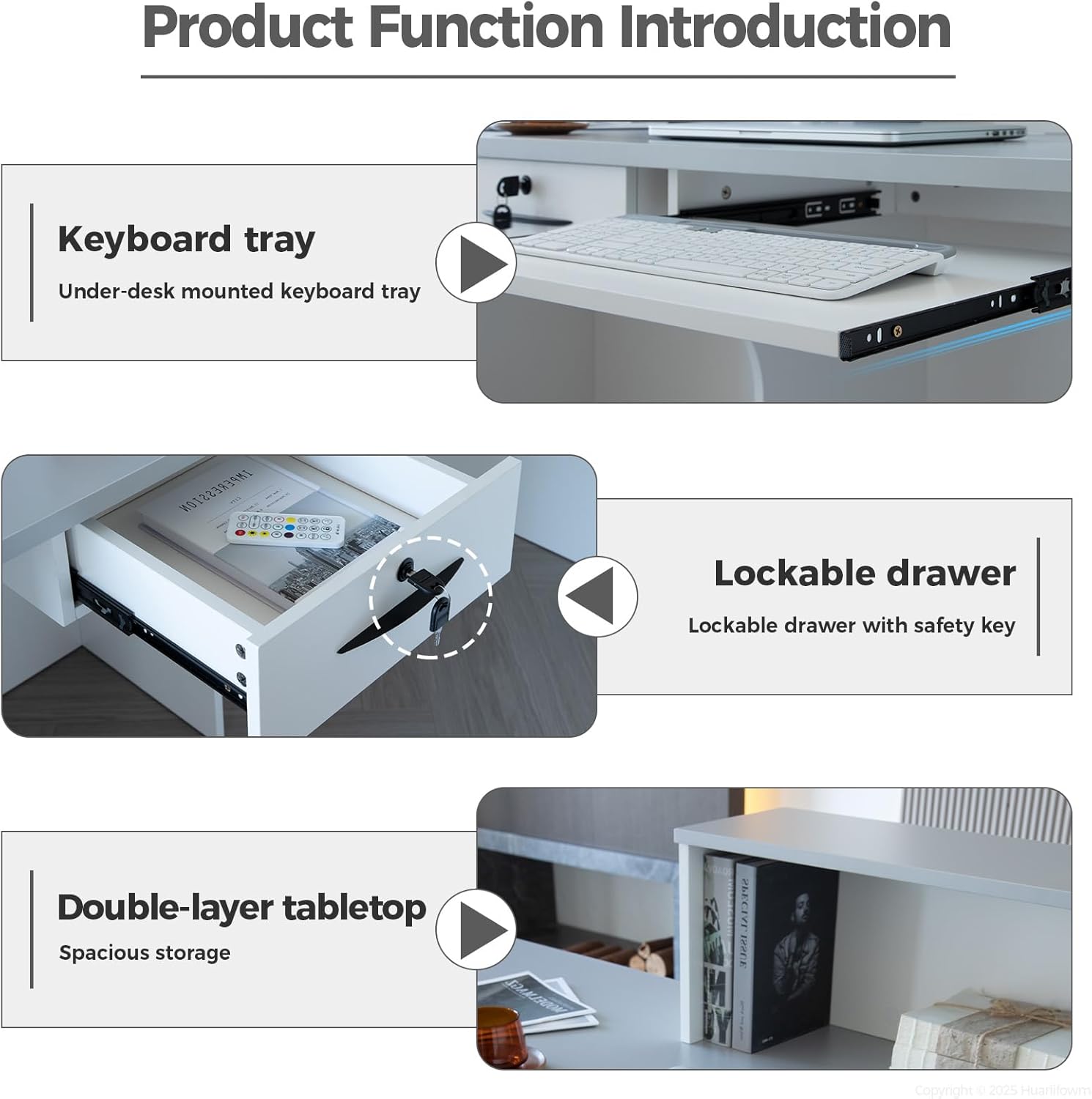 L Shape Reception Desk with Counter, Lockable Drawer, Keyboard Tray, and Double-Layer Storage for Salon, Office, or Clinic (White+Gray/Right, 71" L*24" W*39" H)