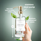 Vine Creations Clear Glass Soap Dispenser, 2 Pack Kitchen Soap Dispenser Set with Stainless Steel Pump, 16 oz Dish Soap and Hand Soap Dispensers for Bathroom with Waterproof Labels