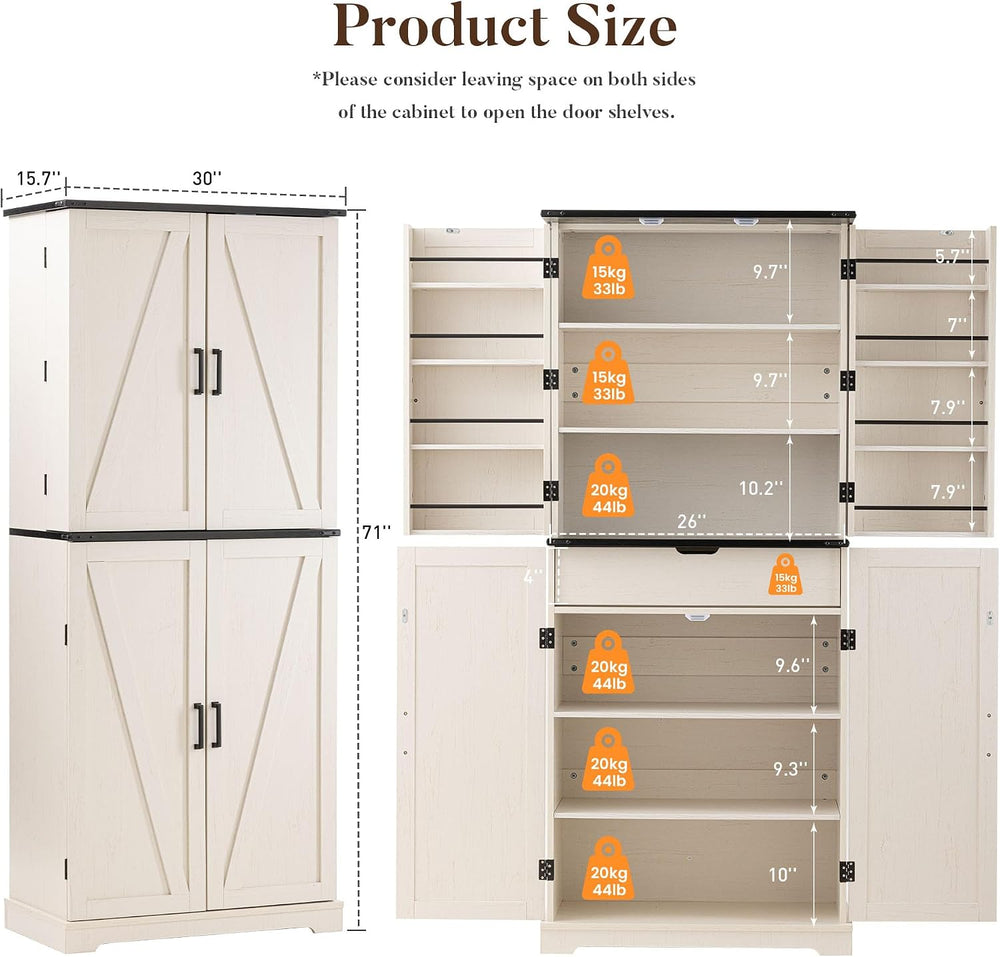 HOMPUS 71" Tall Kitchen Pantry Cabinet with Doors and Drawer, Farmhouse ...