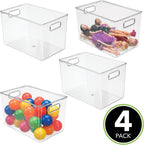 mDesign Deep Plastic Home Storage Organizer Bin with Built-in Handles for Cube Furniture Shelving in Office, Closet, Cabinet, Bedroom, Bathroom, Nursery, Dorm - 4 Pack - Clear