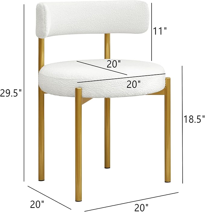 Boucle Dining Chairs Set of 6, White Dining Chairs with Upholstered Seat and Gold Legs, Mid-Century Modern Kitchen Chairs for Dining Room, Restaurant
