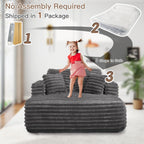 JEEOHEY 56" Oversized Chaise Lounge Chair Indoor,Plush Faux Fur Sleeper Sofa Couch Bed with Pillows&Wide Armrests,Fluffy Comfy Cloud Couch,Compression Foam Couch for Living Room,Bedroom(Grey)
