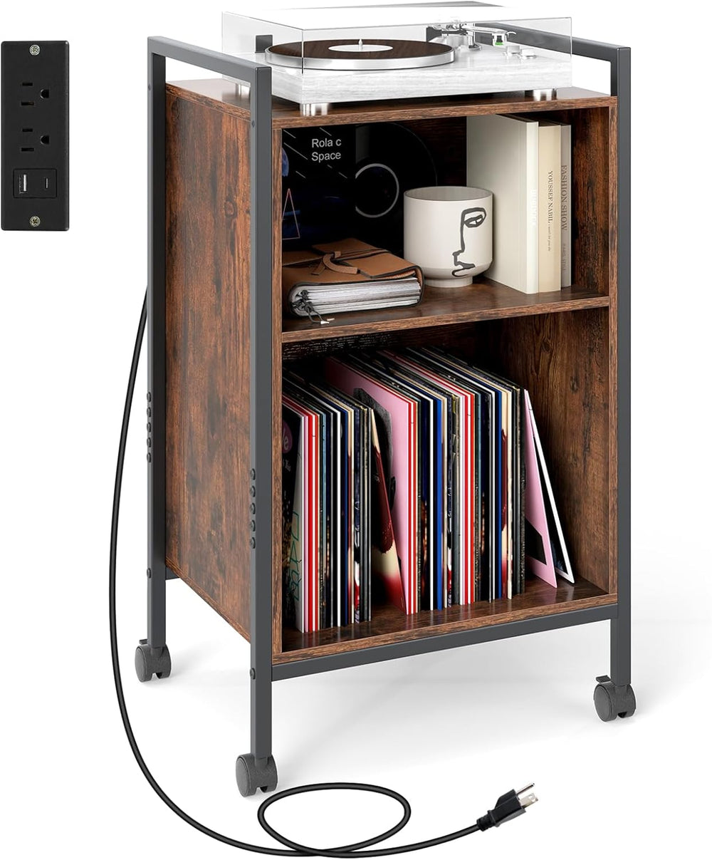 Giantex Record Player Stand with Charging Station, Mobile Turntable Stand wit...