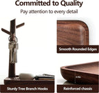 Solid Black Walnut Wooden Key Tray, Key Bowl for Entryway Table | Multi-Functional Table top Key Holder ; Wood key Dish with 3 Hooks ; Organizer for Wallet, Watch, Change, and Jewelry