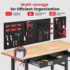 Work Bench with Drawers Adjustable Workbenches for Garage 60 Inch Rubber Wood Top Garage Workbench with Pegboard,Power Outlets for Woodworking, Home, Office, Workshop