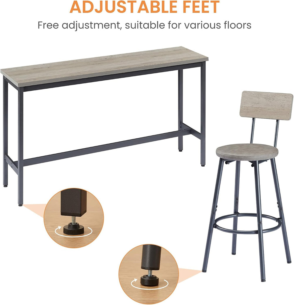 Tmsan 63" L Bar Table and Chairs Set for 3, 4 Piece Long Rectangle Pub B...