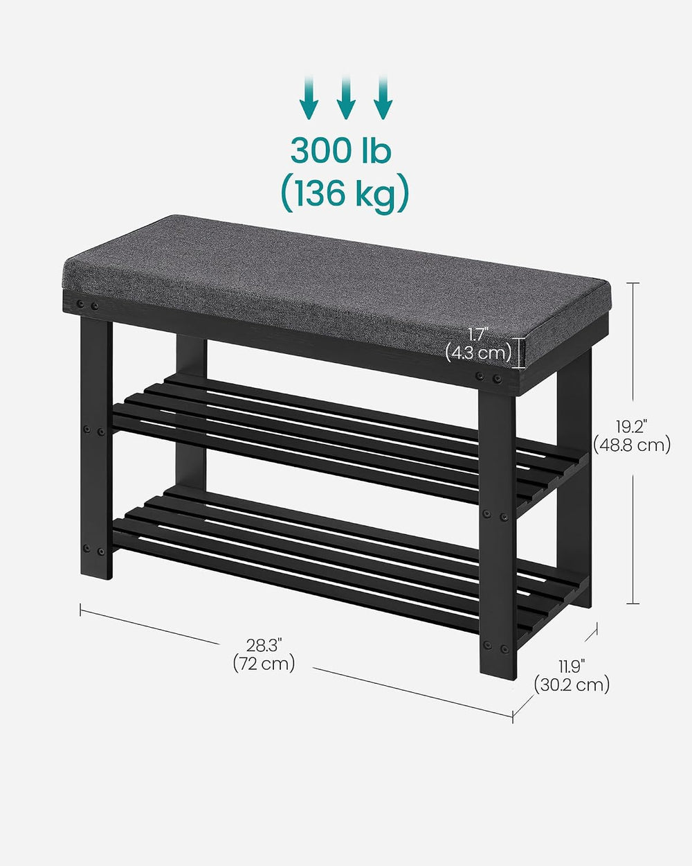 SONGMICS Bamboo Shoe Bench, 3-Tier Shoe Rack Organizer for Entryway, Living R...