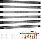 18" Magnetic Tool Holder Strip, 6 Pack Magnet Bar with Mounting Screws, Heavy Duty Magnetic Strips Tool Organizer for Garage Shop Workbench Kitchen Organization (Sliver)