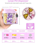 Pill Organizer,Pill Dispenser with 7 Large Compartments,Portable Pill Box for Travel, Anti-Mix Design & Wide Opening Design, Easy Access to Vitamin Dispenser, Includes 20 Blank Stickers(Purple)