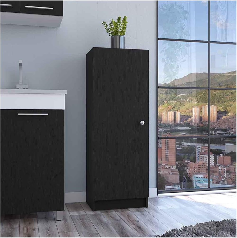 Kitchen Pantry 47" H, One Door Cabinet, Four Interior Shelves, Black ﻿,f...