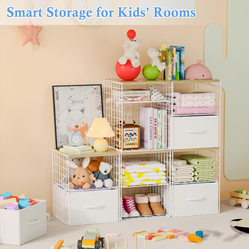 2 Pack Stackable Storage Drawers, Closet Organizers and Storage Shelves with Wooden Top & Adjustable Dividers, White Fabric Closet Drawer Organizer, Modular Storage Bins for Bedroom Wardrobe Apartment