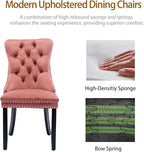Pink Velvet Dining Chairs Set of 4, Tufted Upholstered Dining Room Chairs with Back Ring Pull, Nailhead Trim and Solid Wood Legs, Modern Dining Chairs for Dining Room, Kitchen,Pink