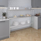 Stainless Steel Work Table with Wide Single Tier Overshelf | Metal Kitchen Prep Table & Shelving Combo (14" x 72" Work Table + 12" Overshelf)