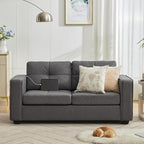 TYBOATLE 65" Small Couches for Bedroom, Mid-Century Modern Tufted Comfy Loveseat w/USB Charging Ports and Wide Arms, 2 Seater Office Small Sofa for Dorm, Apartment, Grey