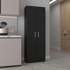 23.6" D*11.9" W*66.8" H Freestanding Kitchen Pantry with 4 Shelves, Double Door, Rectangular Wood Storage Cabinet, Traditional, for Living Room, Dining Room, Black