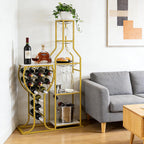 5-Tier Wine Rack Freestanding Floor, 11 Bottles Modern Wooden Wine Holder-Storage Cabinet for Home Bar, Kitchen, Dining Room Space Saving Bar Stand with Easy Assembly.(Gold/White)